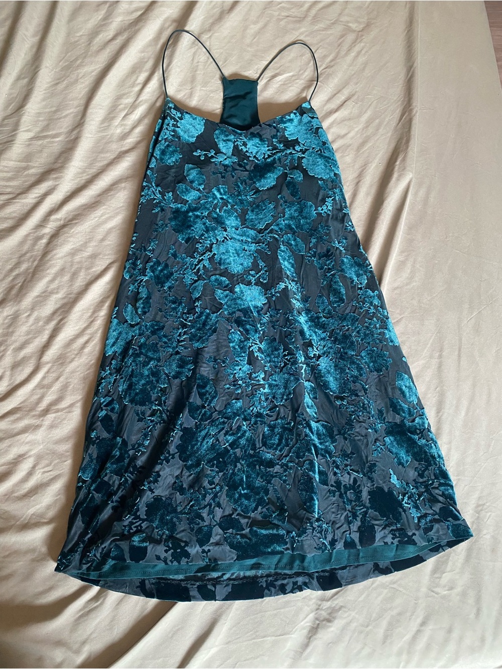 Green Floral Velvet Slip Dress